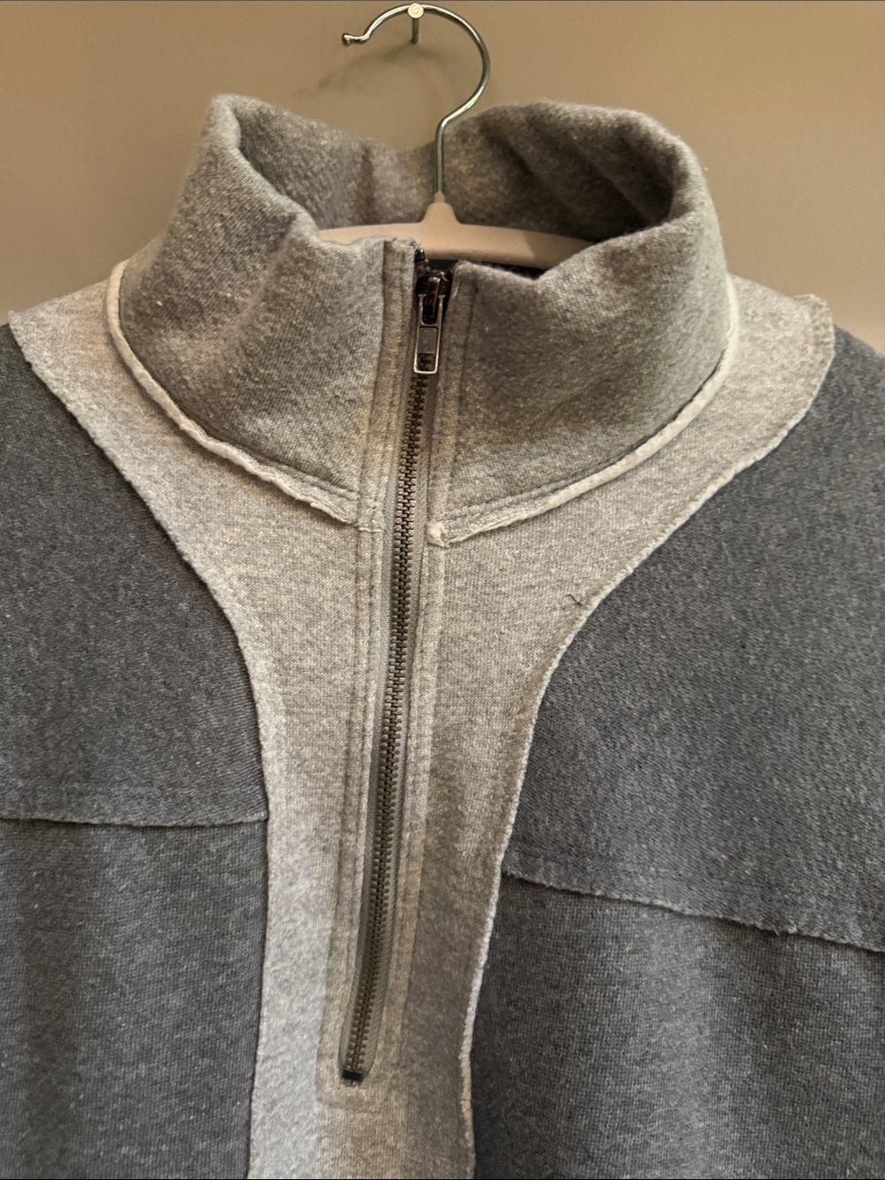 Free People Two-Tone Gray Quarter-Zip Sweater - Picture 3 of 6